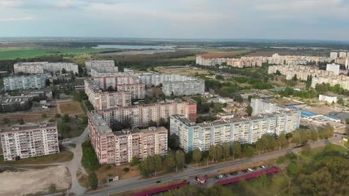 Aerial View of Dense Soviet Era Apartment Buildings