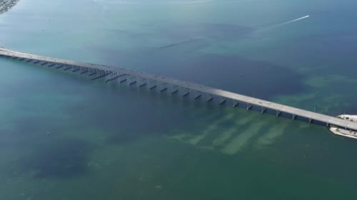 Aerial View on Architecture Construction of Highway Bridge Over Miami Bay
