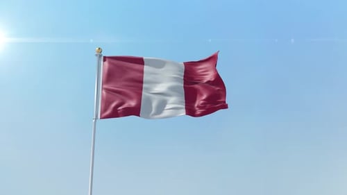 Realistic Peru Flag Waving Animation Against Blue Sky