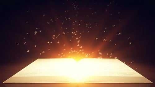 Open Book with Glowing Letters Animation for Literature Concepts