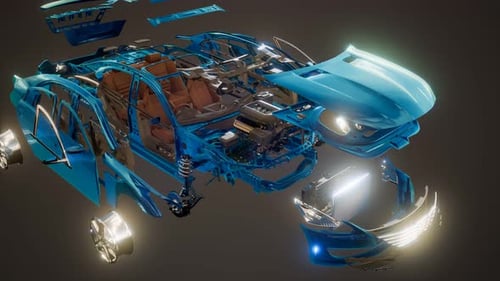 Futuristic 3D Car Disassembly and Assembly Animation
