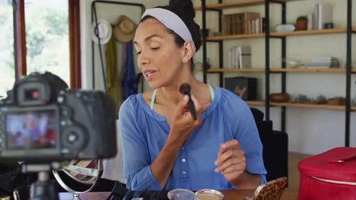 Woman Applying Makeup for Beauty Video Blog