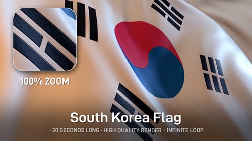 Realistic Waving South Korea Flag Seamless Loop