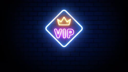 Sinal de néon VIP no fundo da parede de tijolos 4K