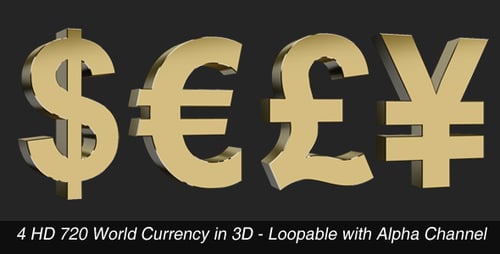 Golden 3D Rotating Currency Symbols Animation