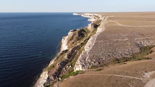 Top View of the Summer Sea Rocky Coast Aerial Photography By Drone
