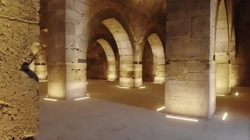 Interior of Historical Monumental Building With Stone Arches and Domes