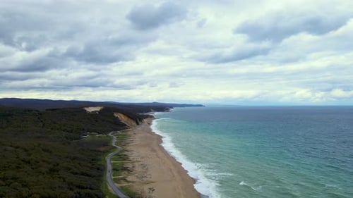 High and powerful waves coming fast to the beach, waves in winter day