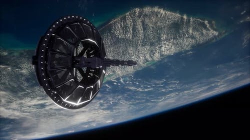 Futuristic Space Satellite Orbiting the Earth