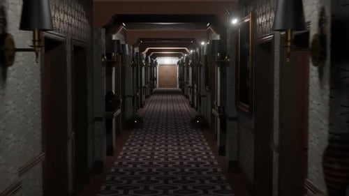 Retro Hotel Hallway Fly Through Seamless Loop Background