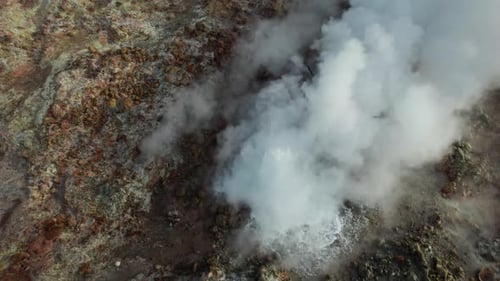 Drone Flight Of Steam Pouring From Hot Spring
