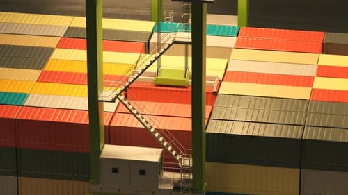 Dockworker in busy, polluted maritime container port. Transportation of goods.