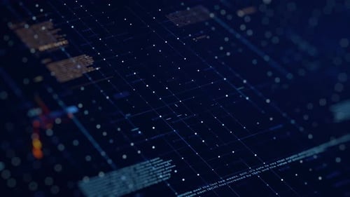 Futuristic Digital Data Grid with Financial Chart Animation