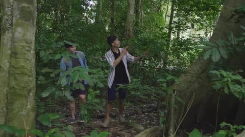 Two Young Men Exploring Tropical Forest