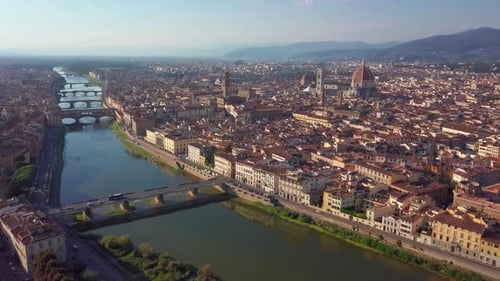 Aerial Panoramic View of Florence at Sunset, Italy