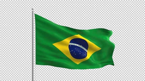 Realistic Brazil Flag Waving on Pole