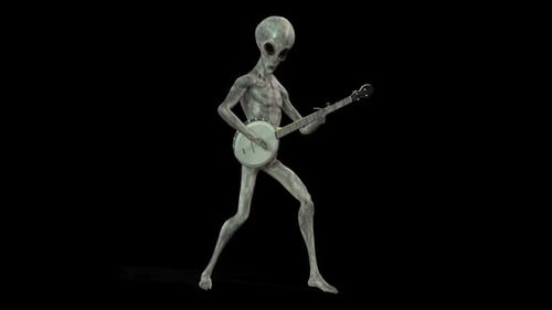 Animated Futuristic Alien Character Playing Banjo Loop
