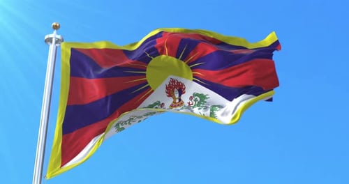 Realistic Waving Flag of Tibet Animation Loop on Blue Sky