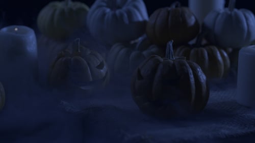 Spooky Pumpkins and Candles with Rolling Fog