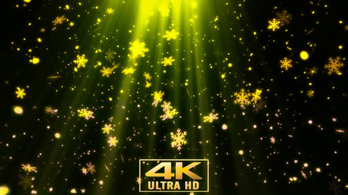 Shimmering Golden Snowflakes and Festive Light Rays Background