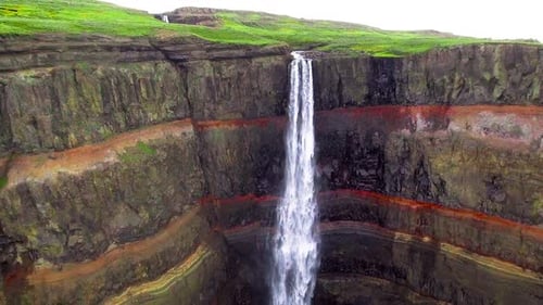 Drone Aerial Footage of The Aldeyjarfoss Waterfall in North Iceland