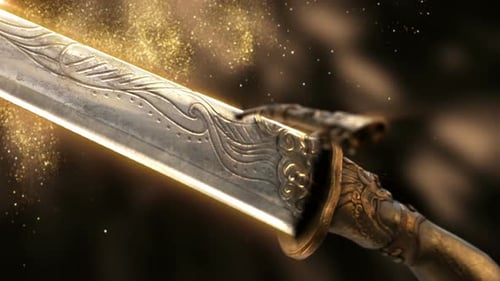 Ornate Dagger Reveal with Golden Dust and Light Rays