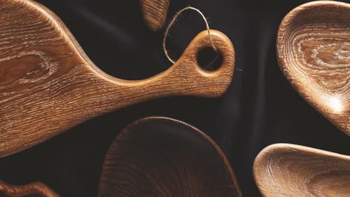 Handmade Wooden Cutting Boards on Black Cloth