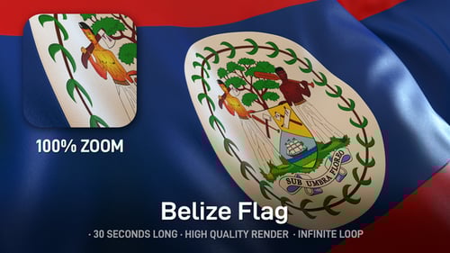 Waving Flag of Belize with National Coat of Arms