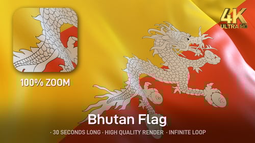 Realistic Waving Flag of Bhutan Seamless Loop