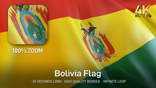 Waving Bolivian Flag with National Coat of Arms Loop