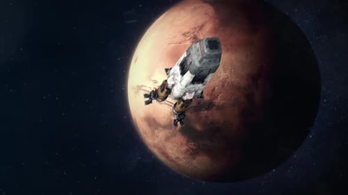 Spaceship Approaching Mars in Outer Space 3D Animation