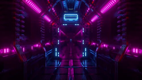 Flying in a Spaceship Tunnel a Scifi Shuttle Corridor