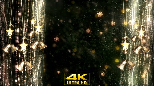 Christmas Golden Bells and Stars Sparkling Background Loop