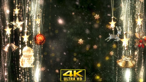 Elegant Christmas Decorations with Falling Snow Background