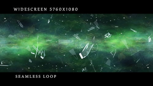 Widescreen Abstract Glowing Green Light and Glass Shards Loop