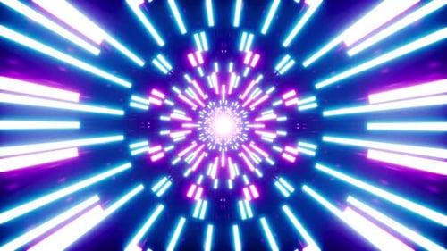 Abstract Neon Light Rays Tunnel Loop Background