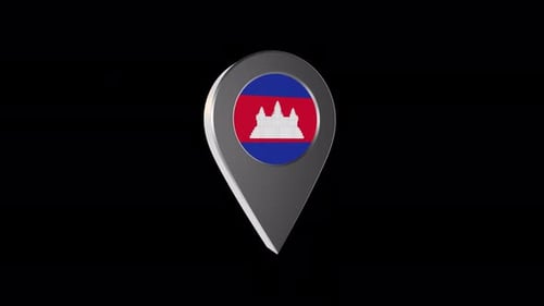 3D Map Pin with Cambodian Flag Rotation Animation