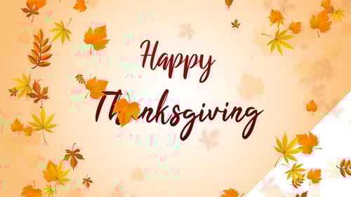 Happy Thanksgiving Text Greetings with Floating autumn Leaves