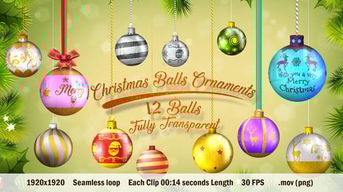 Animated Christmas and New Year Holiday Ornament Pack