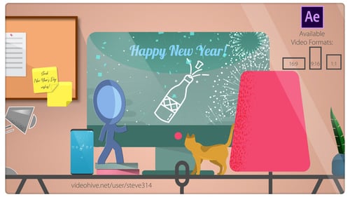 Animated New Year Greeting Card with Festive Icons