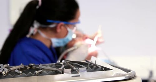 Dentist Examining a Patient's Teeth in the Dentists Chair