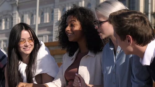 Group of Friends Chatting in Urban Setting