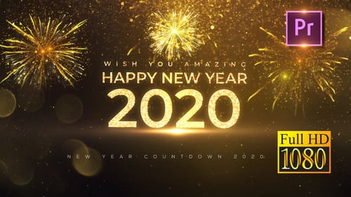 Elegant New Year Countdown with Golden Fireworks and Glitter