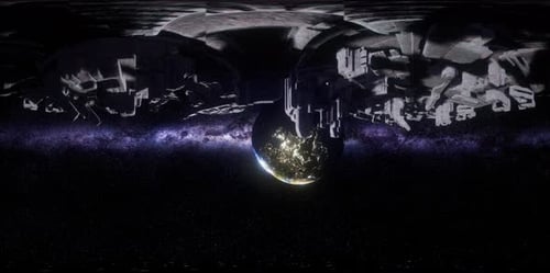 360 VR Sci-Fi Spaceship Orbiting Earth