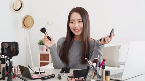 Woman Creating Beauty Content at Home
