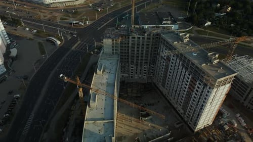 Construction Site Of A New City Block. Construction Of Multi Storey Buildings.