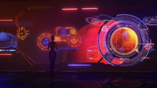 Futuristic HUD Display with Planet and Interactive Data Interface