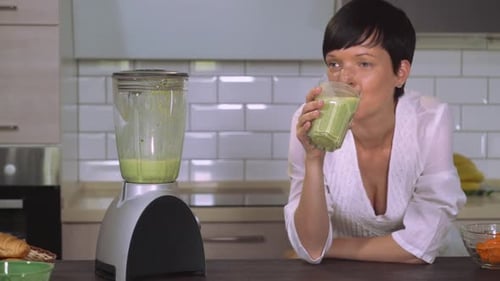 Portrait Girl Enjoy Green Drink