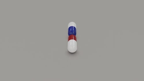 Red and Blue Medical Capsules Merging and Separating