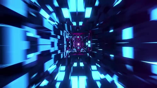 Flying Through a Futuristic Abstract Digital Neon Tunnel Loop
